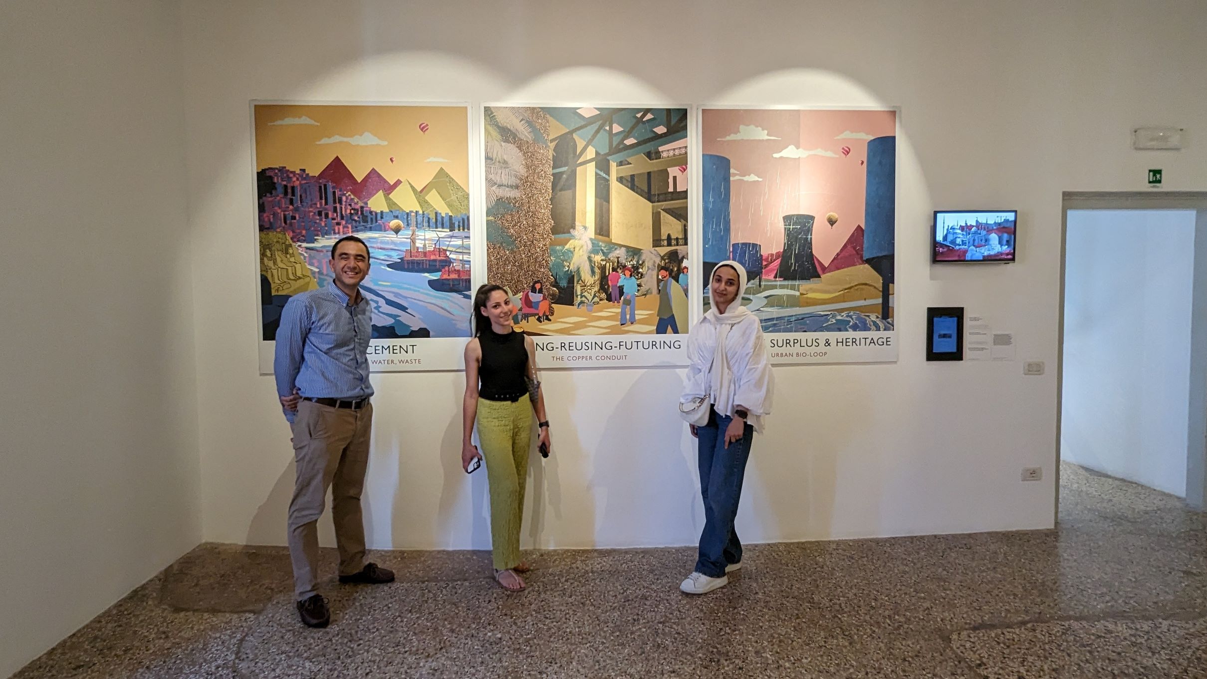Laila Hany, Heba El Kammah, and Sherif Goubran at the Biennale