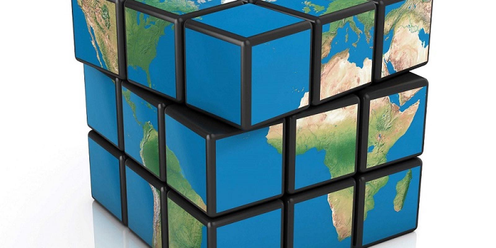 Rubik's cube with map of the world