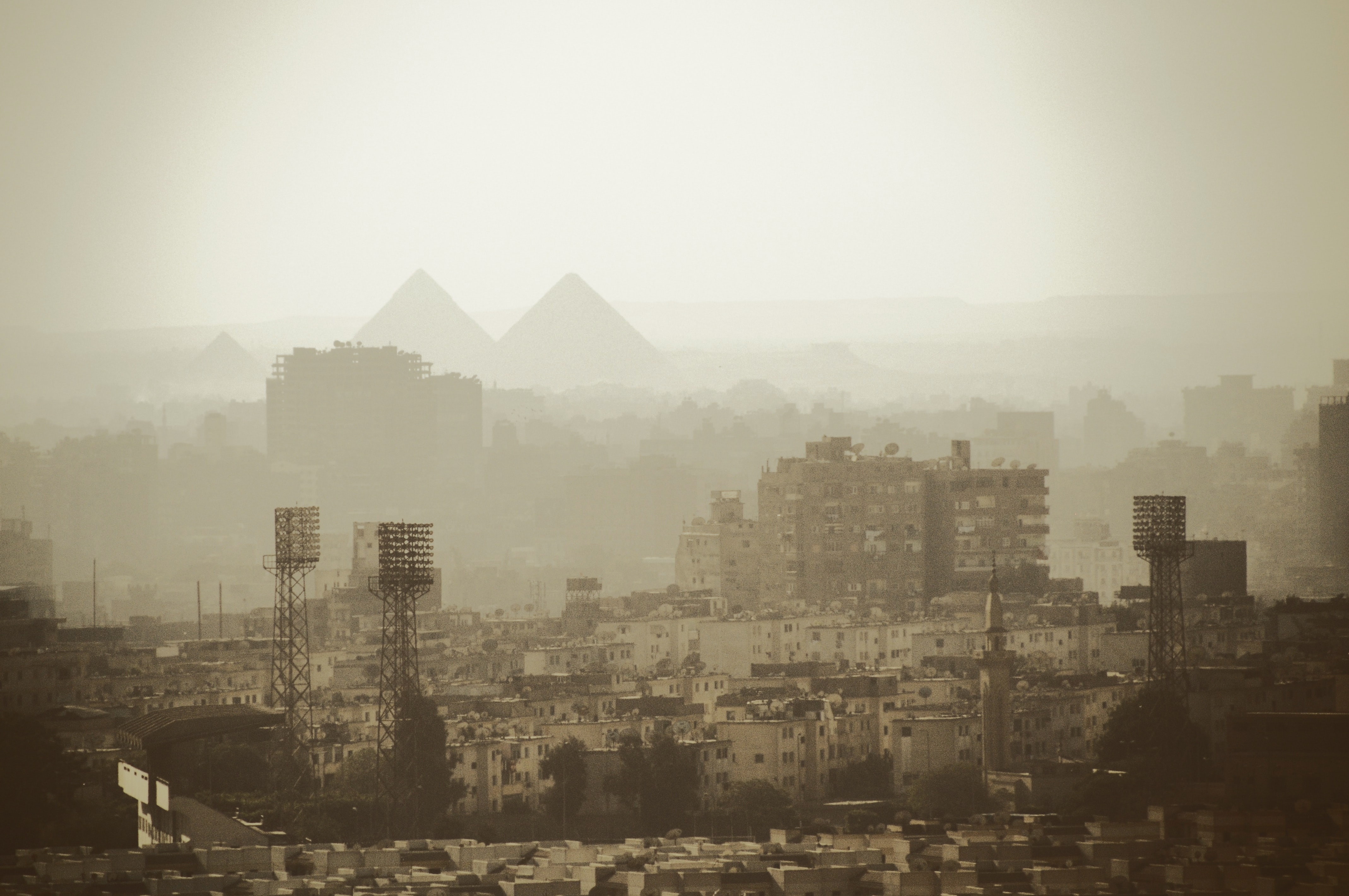 Cairo's skyline at the pyramids of Giza showing its pollution