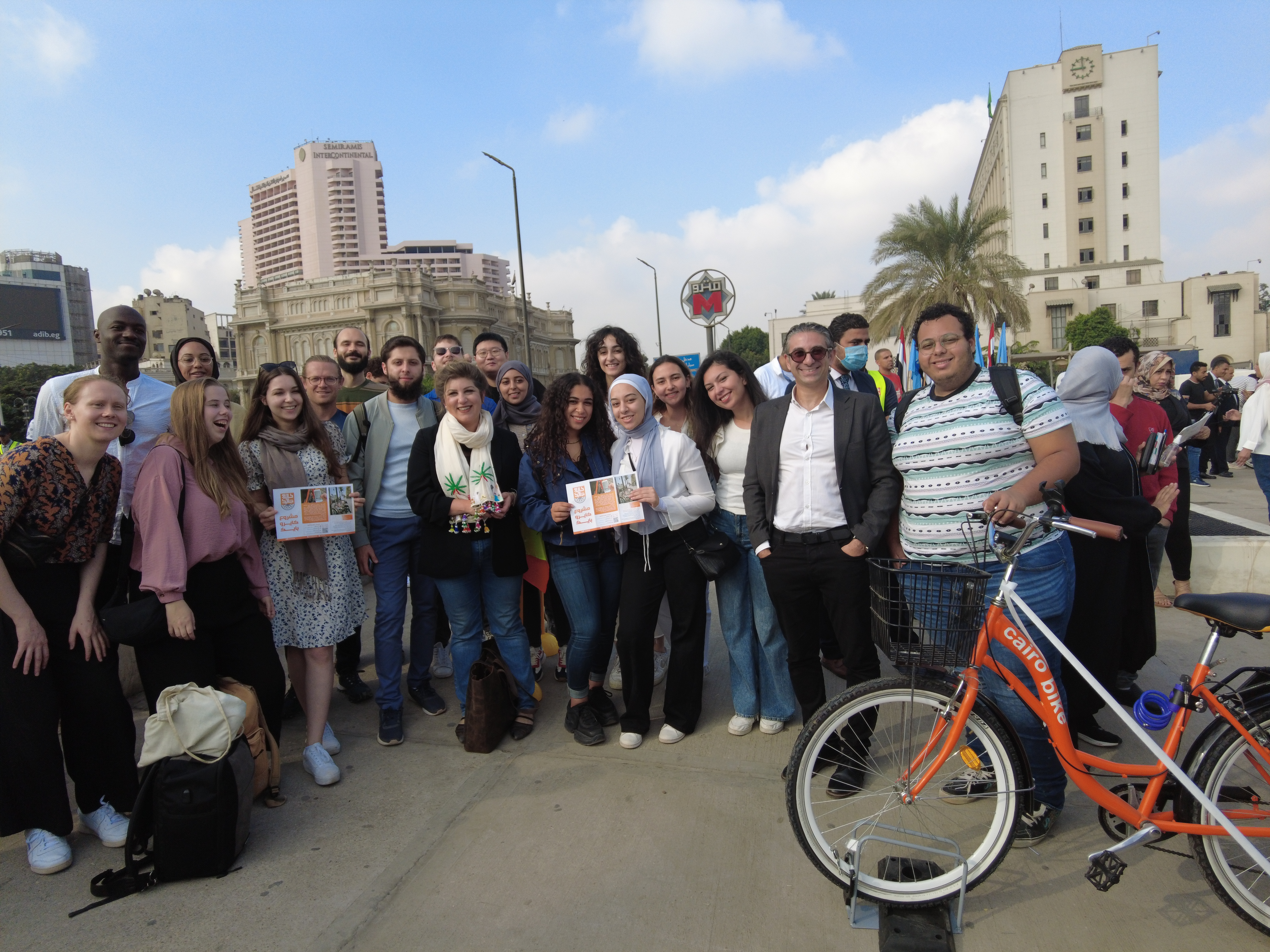 Students and professors from AUC and University of Sheffield at the launch of Cairo Bike in late October