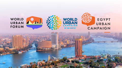 Photo of Cairo's Nile river with the logos of the World Urban Forum, World Urban Campaign, Egypt Urban Campaign