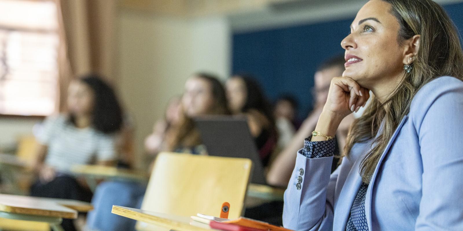 A female in a classroom