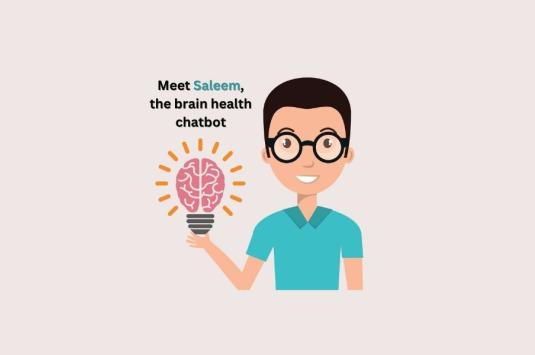 A photo of the chatbot's profile picture with the test "Meet Salem, the brain health chatbot"
