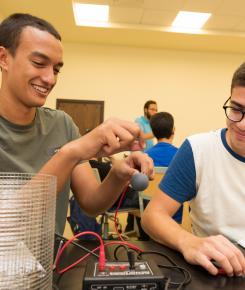 physics students in a lab